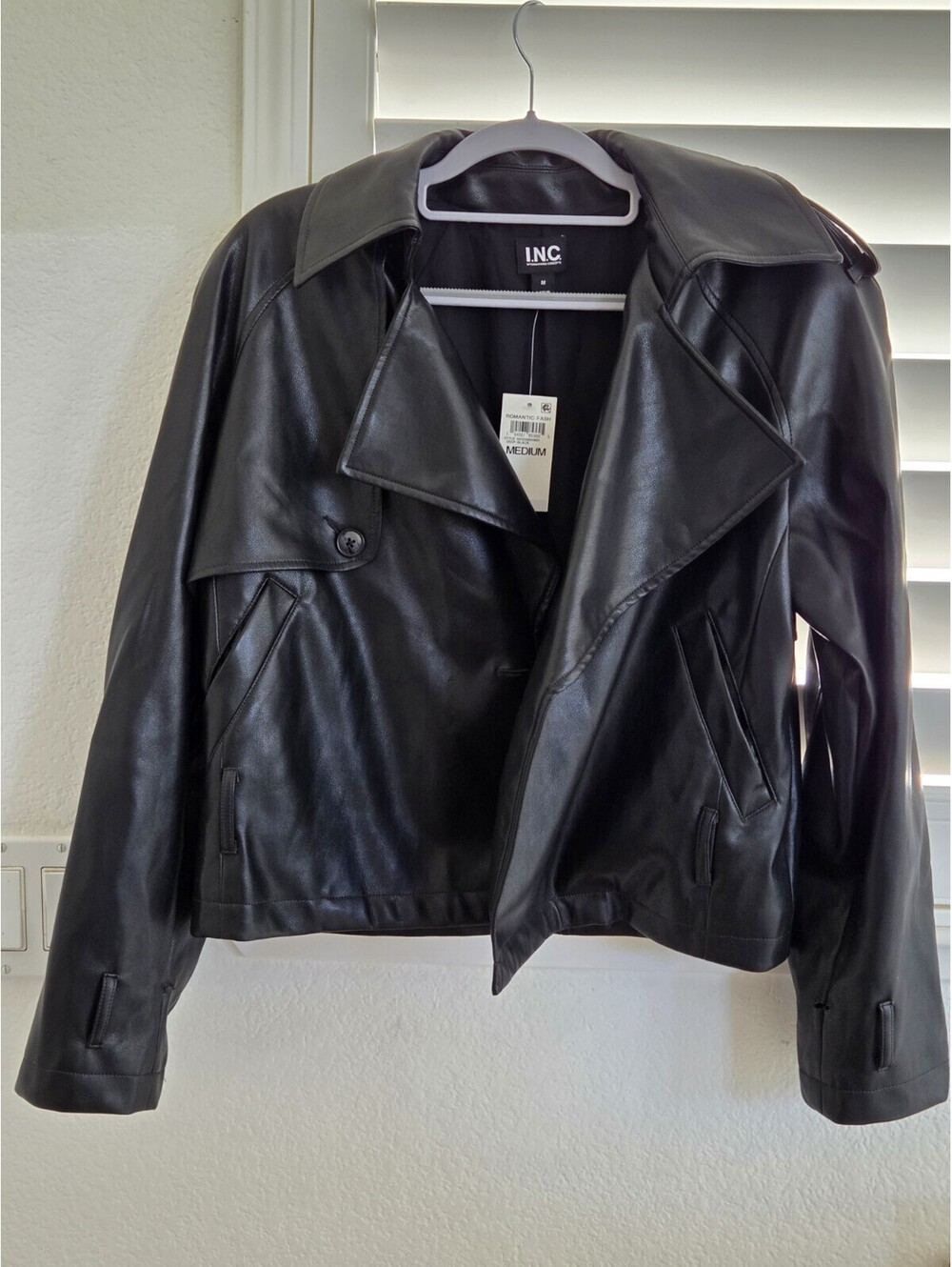 INC International Concepts Black Faux Leather Moto Jacket Women's Medium NWT
